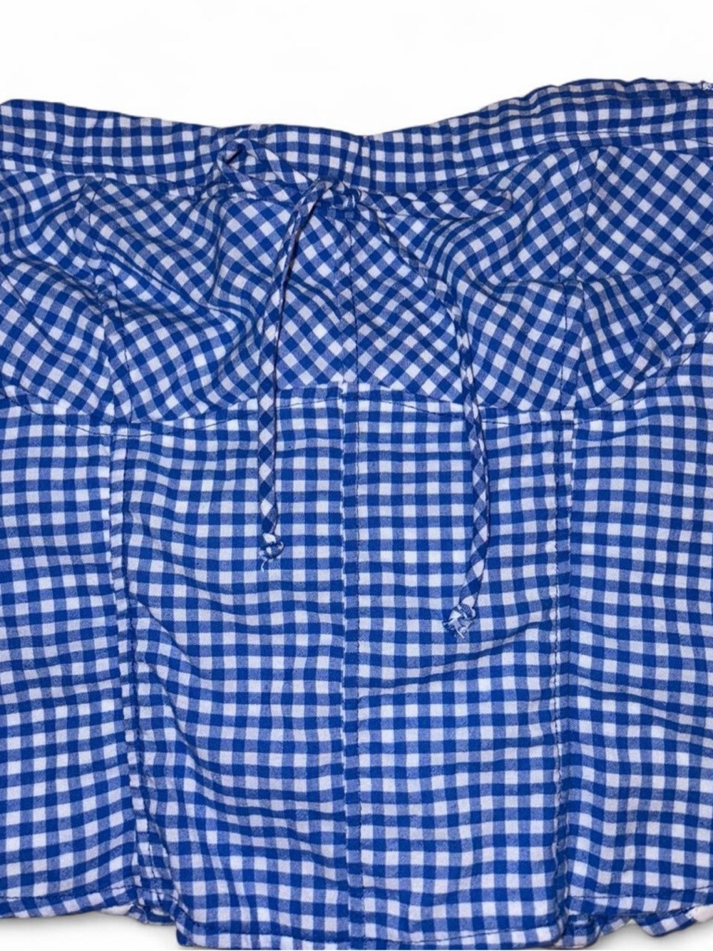Blue and White Gingham Strapless Top